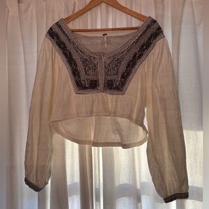 Free People Iggie Embroidered Cream Women's Top